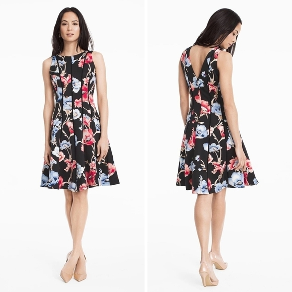 Whbm Floral Scuba Fit and Flare Dress Size 6 - Picture 2 of 8